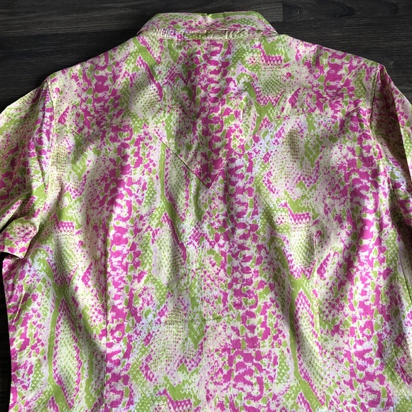 Ariat Womens Snap Front Long Sleeve Western Shirt Pink Green Rodeo Cowgirl - Picture 10 of 15